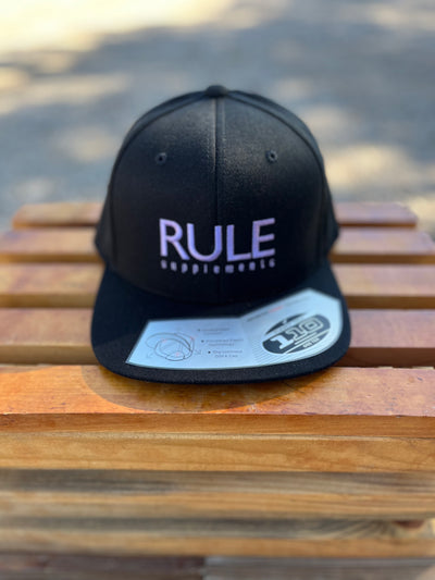 Rule Supplements Flat Hat Black with Purple Stitching