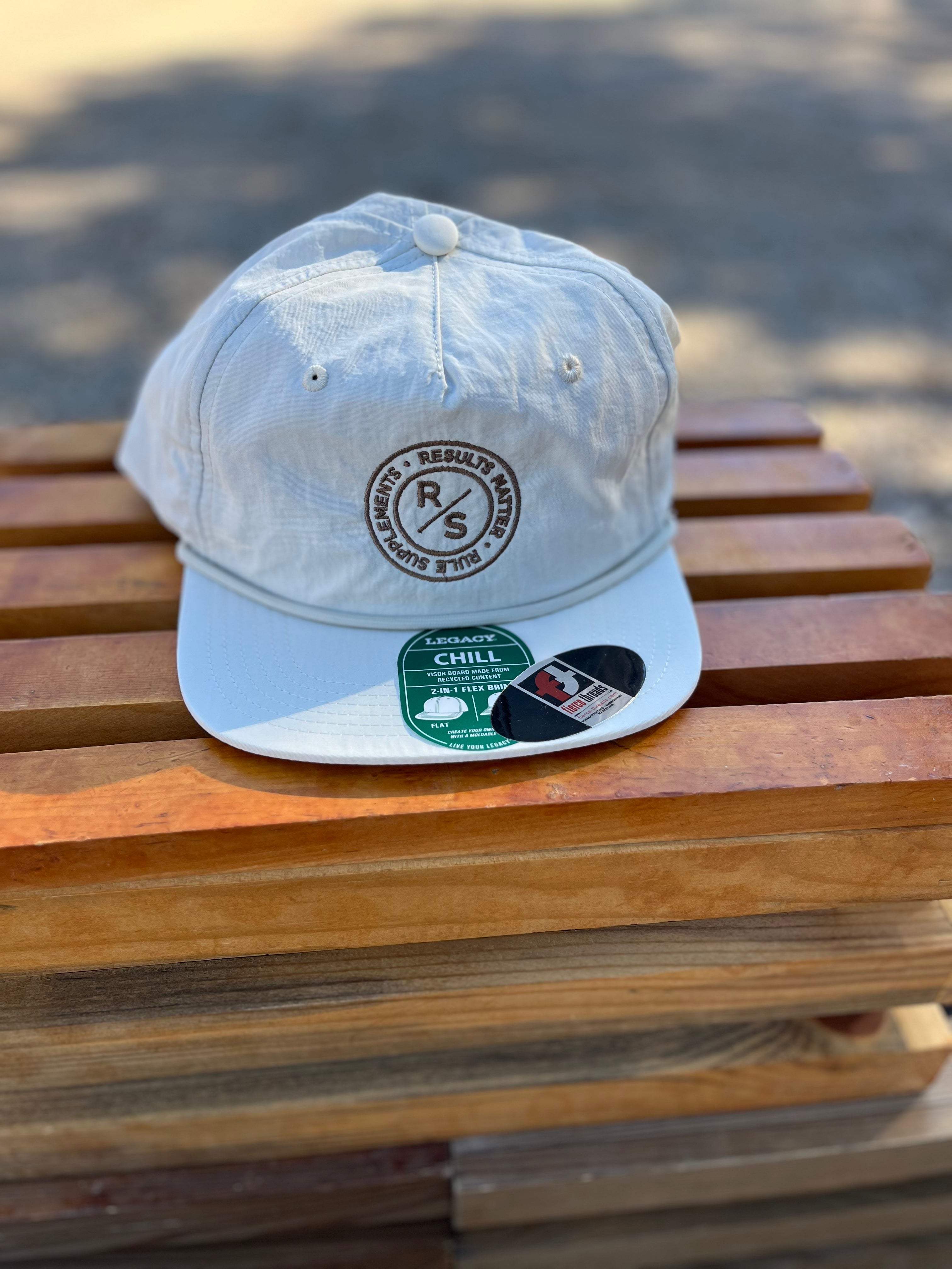 White Ruee Rule Supplements Hat Flat White with Brown Stitching – RuleSupplements